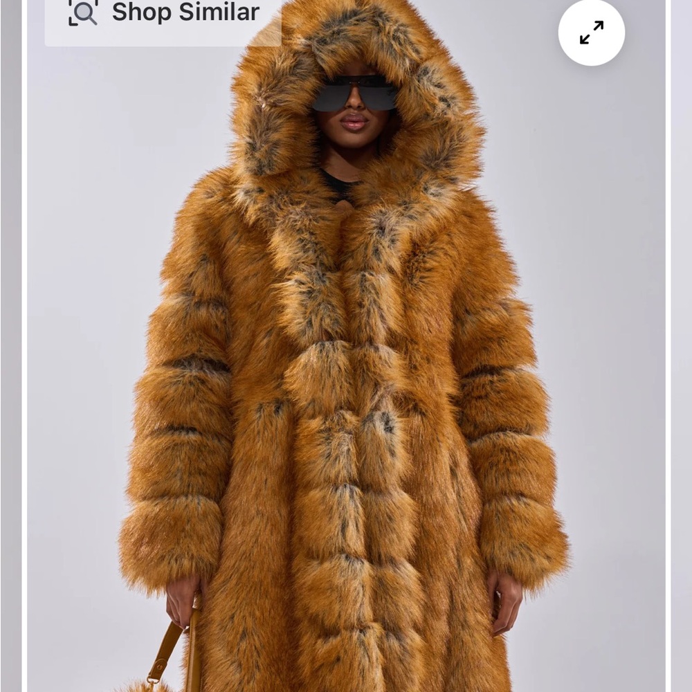 Luxurious Faux Fur Hooded Coat - Tan